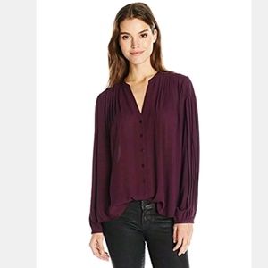NYDJ  Solid Plum Pleated L/Sleeves Pintuck Blouse